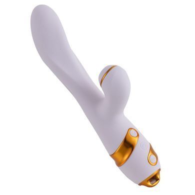 Вибратор-кролик с пульсацией и флоггером LOCKINK SEVANDA Whip Vibrating Massage Wand, бело-золотой
