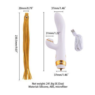 Вибратор-кролик с пульсацией и флоггером LOCKINK SEVANDA Whip Vibrating Massage Wand, бело-золотой