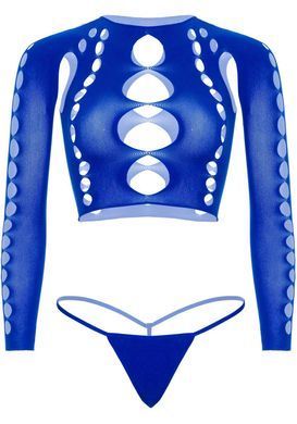Комплект Leg Avenue Long sleeve crop top & string Royal Blue One Size, топ, стринги