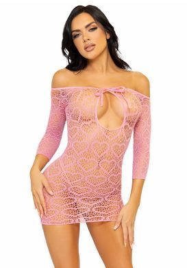 Сукня-сітка з сердечками Leg Avenue Heart net mini dress Pink, зав&rsquo;язки, відкриті плечі, one size