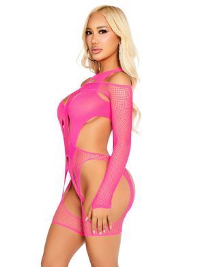 Бодистокинг Leg Avenue Fishnet Garter Harness and Teddy One Size Neon Pink