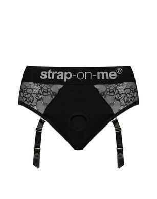 Кружевные трусы для страпона с подвязками для чулок Strap-On-Me DIVA HARNESS - XS