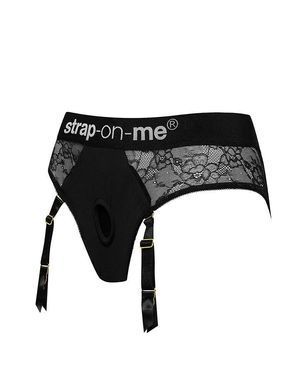 Кружевные трусы для страпона с подвязками для чулок Strap-On-Me DIVA HARNESS - XS