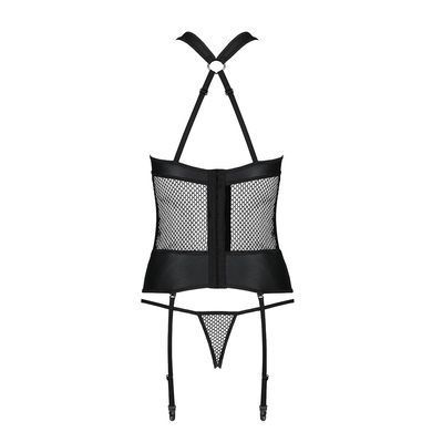 Сетчатый комплект корсет с халтером, съемные подвязки и трусики Passion AMANDA CORSET S/M, black