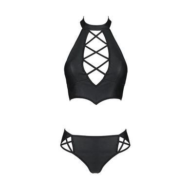 Комплект из эко-кожи Passion NANACY BIKINI XXL/XXXL, black, бра и трусики с имитацией шнуровки