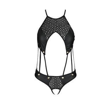 Боді з відкритим доступом Passion TASMINA BODY S/M, black, екошкіра, шнурівки, ажурні мережива