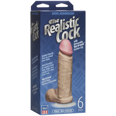 Фаллоимитатор Doc Johnson The Realistic Cock 6 inch White - PVC, Vack-U-Lock, диаметр 4,3см