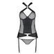 Сетчатый комплект корсет с халтером, съемные подвязки и трусики Passion AMANDA CORSET S/M, black