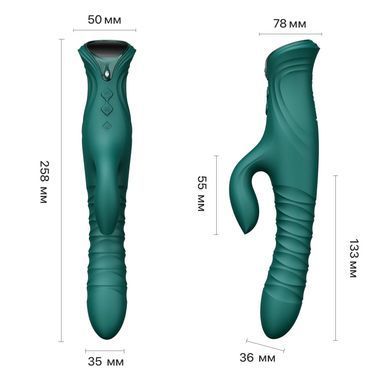 Смарт пульсатор-кролик с вибрацией Zalo Mose 2 Turquoise Green, подогрев до 42&deg;C, кристалл Swarovski