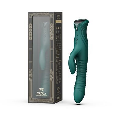 Смарт пульсатор-кролик с вибрацией Zalo Mose 2 Turquoise Green, подогрев до 42&deg;C, кристалл Swarovski