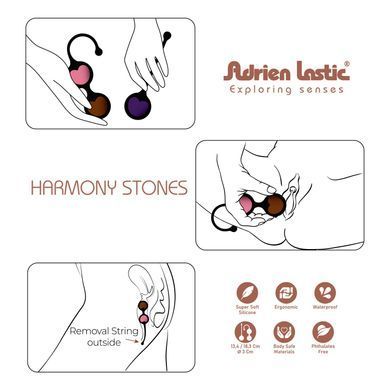 Вагинальные шарики Adrien Lastic Harmony Stones, полудрагоценные камни, диаметр 3 см, 2 держателя