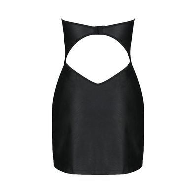 Мини-платье из экокожи Passion CELINE CHEMISE 4XL/5XL, black, шнуровка, трусики в комплекте