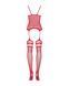 Бодистокинг Obsessive Bodystocking F214 red S/M/L, имитация корсета и чулок на подвязках
