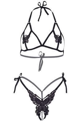 Эротический комплект с открытой чашкой Leg Avenue Open cup bra and pearl panty One Size Black