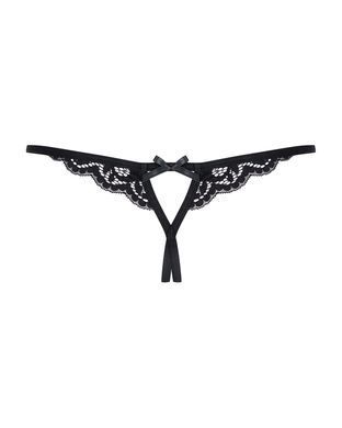 Мереживні танги з двома отворами Obsessive 831-THC-1 crotchless thongL/XL, чорні, бантики