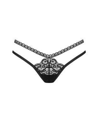 Трусики-стринги Obsessive Blomentis thong, XS/S, черные, кружевные, боковинки &mdash; двойные полосочки