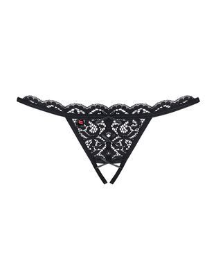 Мереживні танги з двома отворами Obsessive 831-THC-1 crotchless thongL/XL, чорні, бантики