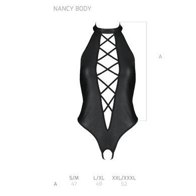 Боди из эко-кожи с имитацией шнуровки и открытым доступом Passion NANCY BODY S/M, black
