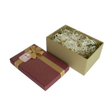 Подарочная коробка с бантом бордово-золотая, S &mdash; 21,5&times;14,5&times;9,7 см