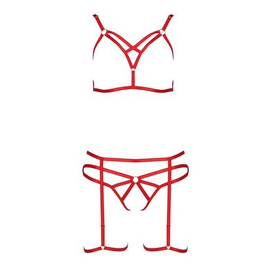 Комплект белья MAGALI SET OpenBra red L/XL - Passion Exclusive: стрэпы: лиф, трусики и пояс