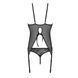Корсет с пажами, трусики с ажурным декором и открытым шагом Passion URSULA CORSET L/XL, black