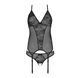 Корсет с пажами, трусики с ажурным декором и открытым шагом Passion URSULA CORSET L/XL, black
