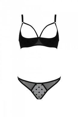 Эротический комплект Passion MARINA SET WITH OPEN BRA, XXL/XXXL, black, открытые чашки