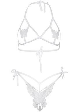Эротический комплект с открытой чашкой Leg Avenue Open cup bra and pearl panty One Size White