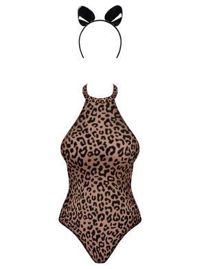 Эротический костюм леопарда Obsessive Leocatia teddy XXL, боди, обруч с ушками