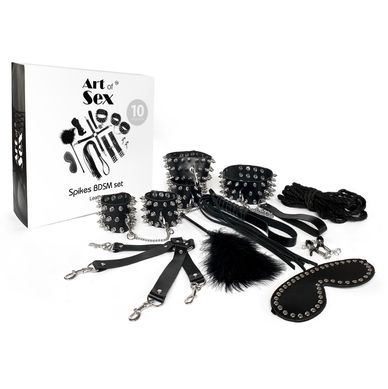 BDSM-набор Art of Sex – Spikes BDSM Set Leather, 10 предметов, черный, натуральная кожа