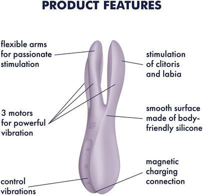 Клиторальный вибратор Satisfyer Threesome 2 Violet, 3 гибких пальчика, 3 мотора