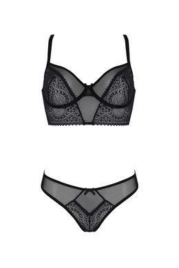 Комплект Passion DROSERA SET black, XXL/XXXL, сетка+кружево, бюстье и трусики танга