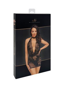 Платье Noir Handmade F313 Mythos, XL, black, прозрачное, мини, открытая спина, декор из стразов