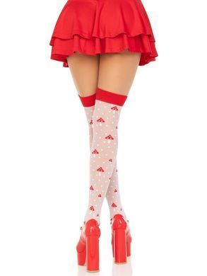 Чулки Leg Avenue Polka Dot Mushroom Thigh Highs, One Size, бело-красные, на резинке, рисунок &mdash; грибы