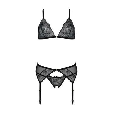 Комплект с открытым доступом Passion DELIENA SET L/XL black, лиф, стринги, пояс для чулок