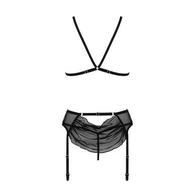 Комплект с открытым доступом Passion DELIENA SET L/XL black, лиф, стринги, пояс для чулок