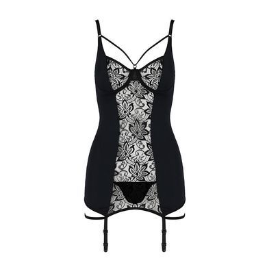 Сорочка приталенная с пажами PAULINE CHEMISE black XXL/XXXL - Passion, трусики