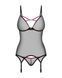 Корсет Obsessive Novenes corset & thong, M/L, прозорий, відкрита спина, стрінги в комплекті