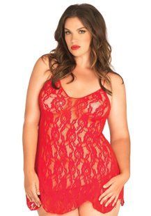 Сорочка беби-долл Leg Avenue Rose Lace Flair Chemise Red, Queen Size