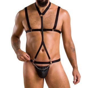Комплект мужского белья из стреп Passion 039 SET ANDREW L/XL Black, стринги, шлейка
