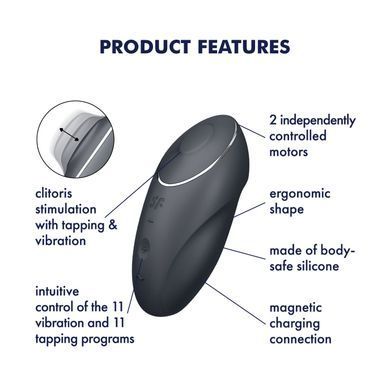 Вибростимулятор-пульсатор Satisfyer Tap & Climax 1 Grey, эффект постукивания пальцем, 2 мотора