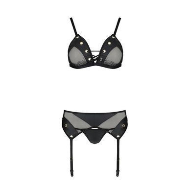 Комплект белья Passion NESSY SET L/XL black, бюстгальтер, пояс для чулок, стринги