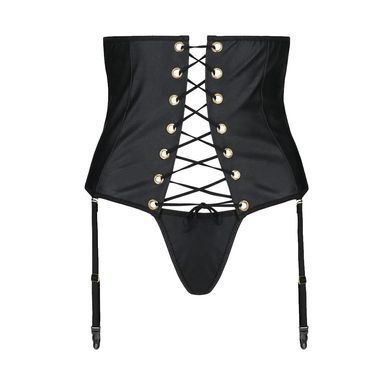 Пояс-корсет из экокожи Passion CELINE SET with Open Bra 6XL/7XL, black, шнуровка, пажи, стринги