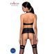 Комплект из эко-кожи с имитацией шнуровки Passion NANCY SET L/XL black, топ, трусики, пояс для чулок