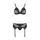Комплект белья Passion NESSY SET L/XL black, бюстгальтер, пояс для чулок, стринги