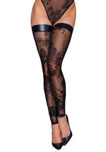 Чулки без мыска Noir Handmade F243 Tulle stockings with patterned flock embroidery, S