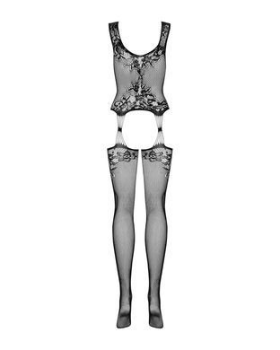 (SALE) Бодістокінг Obsessive Bodystocking F221 XL/XXL, силуетний квітковий малюнок, імітація панчіх