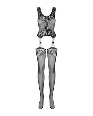 (SALE) Бодістокінг Obsessive Bodystocking F221 XL/XXL, силуетний квітковий малюнок, імітація панчіх