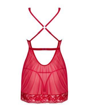 Прозрачная сорочка бэби-долл Obsessive Lacelove babydoll & thong XL/2XL Red, кружево, стринги