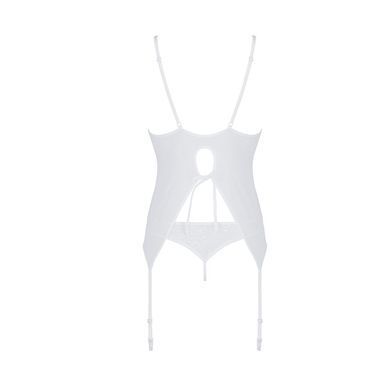 Корсет с пажами, трусики с ажурным декором и открытым шагом Passion URSULA CORSET L/XL, white